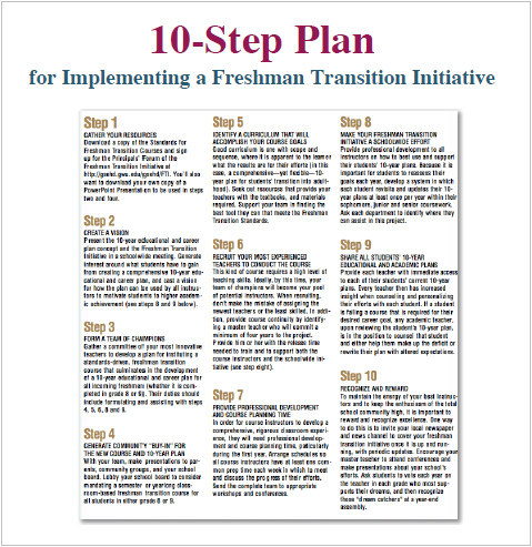 10-Step Plan for Implementing a Freshman Transition Initiative